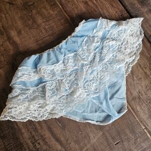 Vintage Light Blue Ruffle Lace Panties Tiered Frilly Knickers Lingerie 1960s 70s